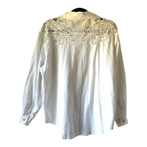 Vintage 90’s Lace Cut-out White Button Down Shirt Size small - Picture 1 of 14